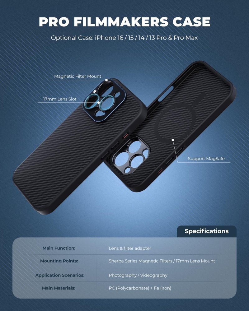 FreeWell حافظة صانع الأفلام المحترفة لـ iPhone 15 Pro Max - فلتر مغناطيسي وتركيب عدسة 17 مم باللون الأسود - Image 2